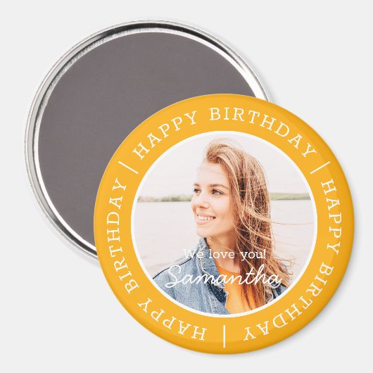 Happy Birthday Simple Preppy Modern Custom Photo Magneet (Voorkant / Achterkant)