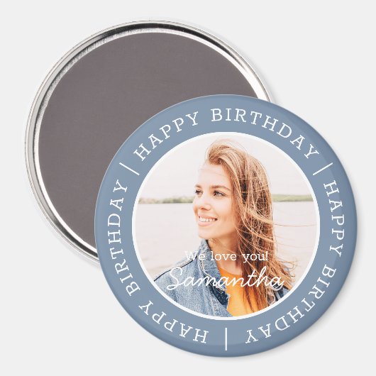 Happy Birthday Simple Preppy Modern Custom Photo Magneet (Voorkant / Achterkant)