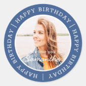 Happy Birthday Simple Preppy Modern Custom Photo Ronde Sticker (Voorkant)