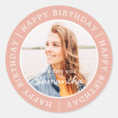 Happy Birthday Simple Preppy Modern Custom Photo Ronde Sticker (Voorkant)