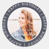 Happy Birthday Simple Preppy Modern Custom Photo Ronde Sticker (Voorkant)
