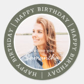 Happy Birthday Simple Preppy Modern Custom Photo Ronde Sticker (Voorkant)