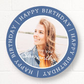 Happy Birthday Simple Preppy Modern Custom Photo Ronde Sticker