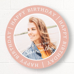 Happy Birthday Simple Preppy Modern Custom Photo Ronde Sticker