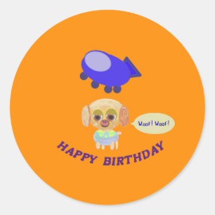 Happy Birthday Sinaasappel Ronde Sticker