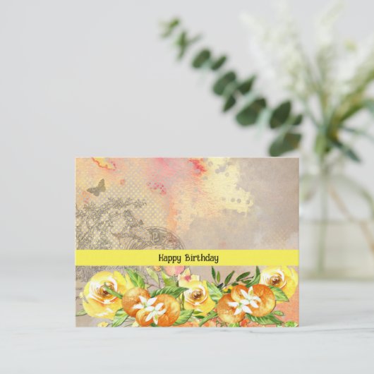 Happy Birthday Sinaasappels en Rozen Briefkaart (Staand voorkant)