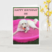 HAPPY BIRTHDAY SIS-SWIMMING DOG DIE UW MANIER KOMT KAART (Gele Bloem)