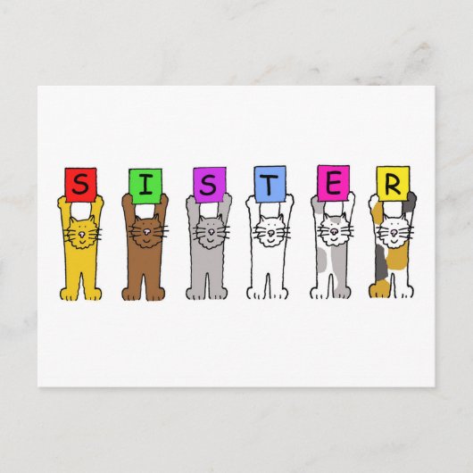 Happy Birthday Sister Cartoon Cats Briefkaart (Voorkant)