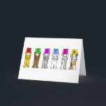 Happy Birthday Sister Cartoon Cats Kaart<br><div class="desc">Verschillende cartoon katten houden felgekleurde kaarten met letters op die spreuk uit 'Sister'.</div>