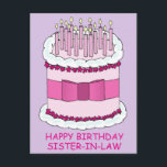Happy Birthday Sister in Law Cartoon Cake Briefkaart<br><div class="desc">Een grote cartoon roze en witte verjaardagstaart op een mauve achtergrond,  met daaronder de woorden 'Happy Birthday sister-in-law' geschreven.</div>
