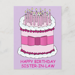 Happy Birthday Sister in Law Cartoon Cake Briefkaart
