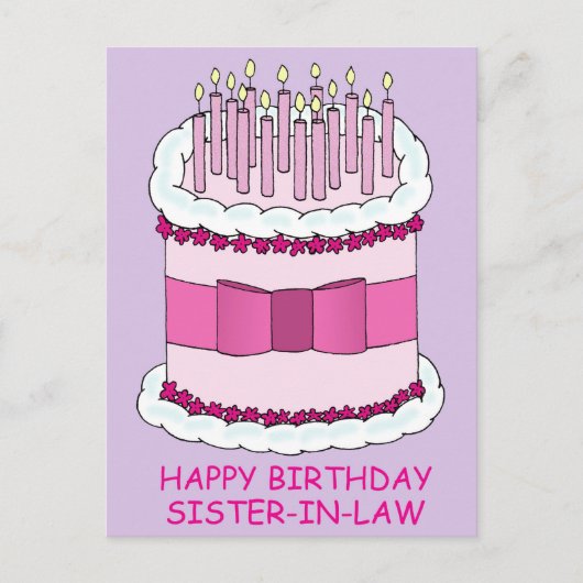 Happy Birthday Sister in Law Cartoon Cake Briefkaart (Voorkant)