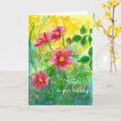 Happy Birthday Sister Pink Cosmos Flowers Kaart (Gele Bloem)