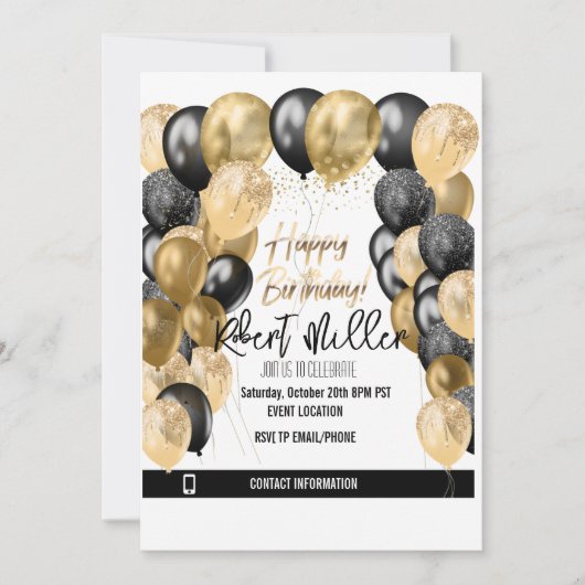 Happy Birthday Sjabloon Black Gold - transparant Kaart (Voorkant)