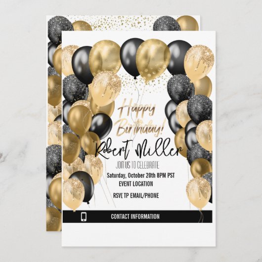 Happy Birthday Sjabloon Black Gold - transparant Kaart (Voorkant / Achterkant)