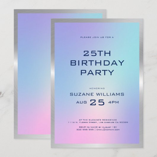 Happy Birthday sjabloon met ombre en Silver Kaart (Voorkant / Achterkant)