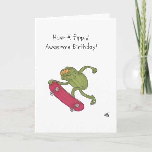Happy Birthday Skateboarding Frog Kaart (Voorkant)