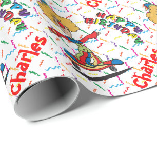 Happy Birthday Skating Clown   Personaliseren Cadeaupapier