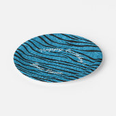 Happy Birthday sky blue glitter zebra stripes Papieren Bordje (Gekanteld)