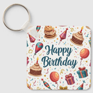 Happy Birthday Sleutelhanger met ballonnen en taar