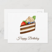 Happy Birthday Slice of Chocolate Berry Cake Briefkaart (Voorkant / Achterkant)