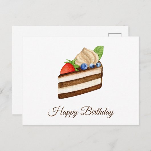 Happy Birthday Slice of Chocolate Berry Cake Briefkaart (Voorkant / Achterkant)