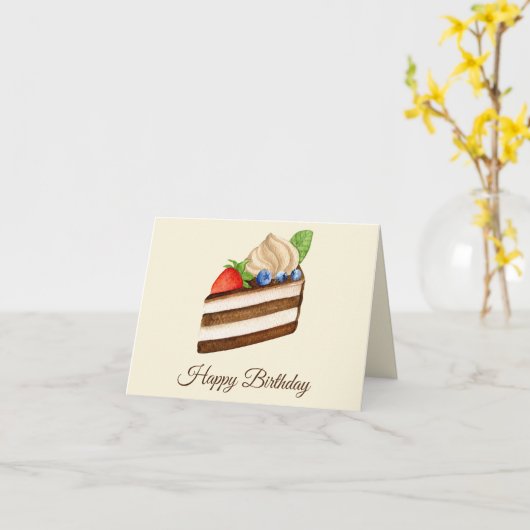 Happy Birthday Slice of Chocolate Berry Cake Kaart (Gele Bloem)