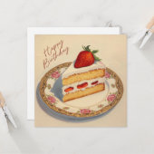 Happy Birthday Slice of Strawberry Cake Kaart (Voorkant / Achterkant in situ)
