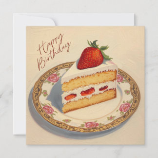 Happy Birthday Slice of Strawberry Cake Kaart