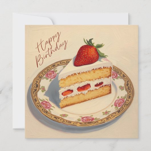 Happy Birthday Slice of Strawberry Cake Kaart (Voorkant)