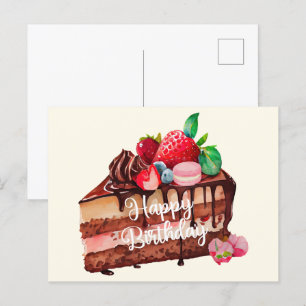 Happy Birthday Slice of Strawberry Chocolate Cake Briefkaart