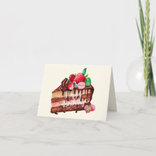 Happy Birthday Slice of Strawberry Chocolate Cake Kaart