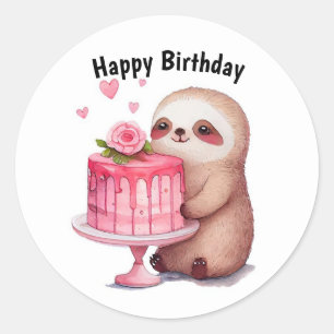 Happy Birthday Sloth Ronde Sticker