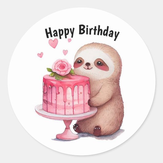 Happy Birthday Sloth Ronde Sticker (Voorkant)
