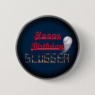Happy Birthday Slugger Blue-Baseball-BUTTON PINS Ronde Button 5,7 Cm