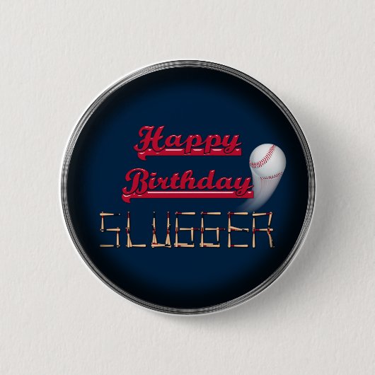 Happy Birthday Slugger Blue-Baseball-BUTTON PINS Ronde Button 5,7 Cm (Voorkant)
