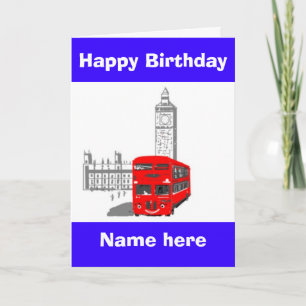 Happy Birthday, Smiling London Bus naam voorzijde Kaart