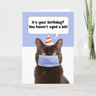 Happy Birthday Snarky Cat in Face Mask Feestdagen Kaart