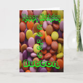 Happy Birthday Snoep Button Kaart (Voorkant)