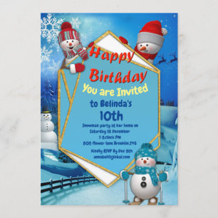 Happy Birthday Snowman Party Kaart