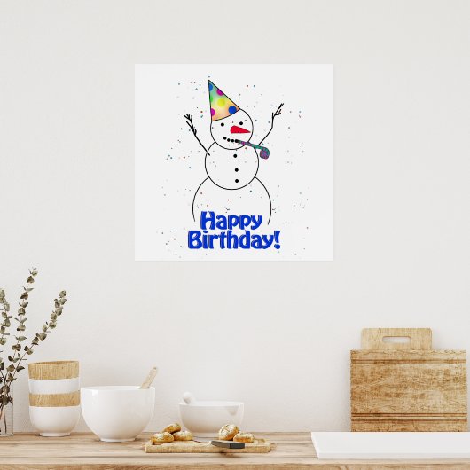 Happy Birthday Snowman Poster (Keuken)