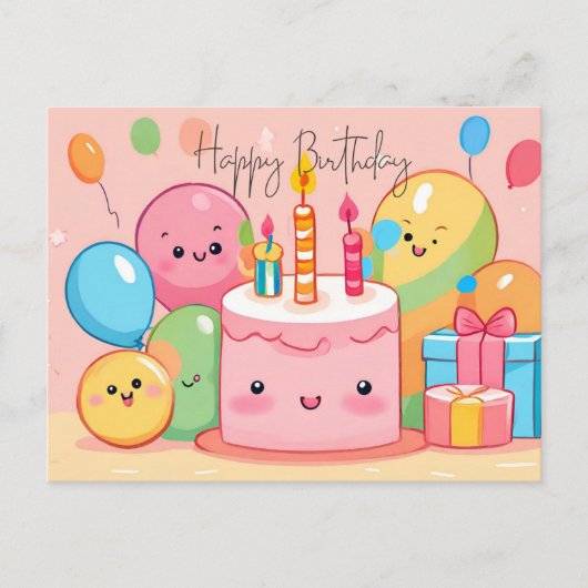 Happy Birthday So Kawaii ... ✿°•∘ɷ∘•°✿ .. Briefkaart (Voorkant)