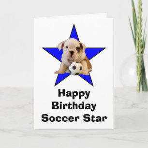 Happy Birthday Soccer Star Bulldog Puppy Kaart