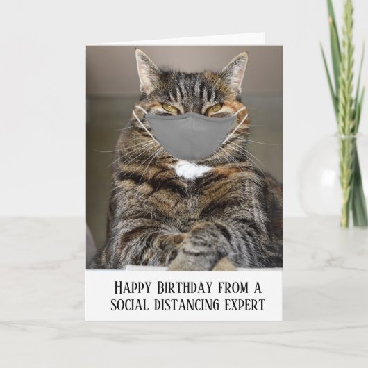 Happy Birthday Social Distancing Cat Face Mask Kaart (Voorkant)