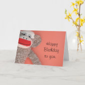 Happy Birthday Sock Monkey Kaart (Gele Bloem)