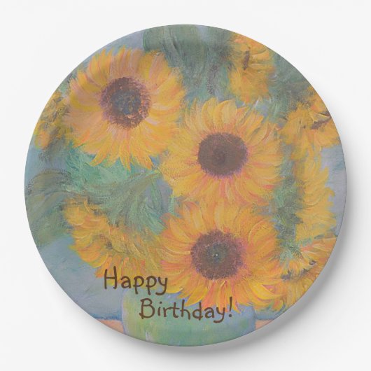 Happy Birthday Soft Sunflower Papieren Bordje (Voorkant)