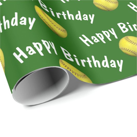 Happy Birthday-softballen op groen Cadeaupapier (Rol Hoek)