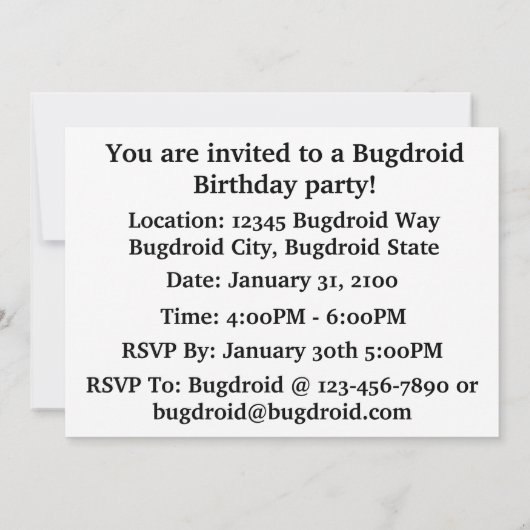 Happy Birthday Software Developer (Bugdroid) Kaart (Achterkant)