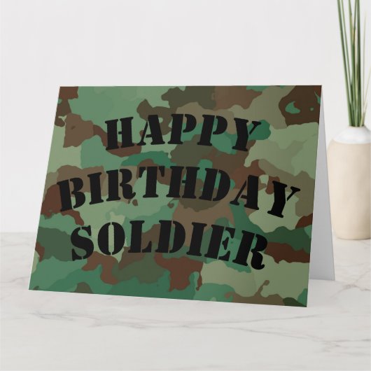 Happy Birthday Soldaat Camouflage (Curved Text) Kaart (Voorkant)