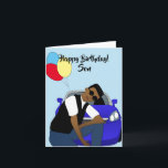 Happy Birthday Son African American Card Kaart<br><div class="desc">Deze coole Birthday-kaart voor een zoon,  heeft een jonge Afrikaans-Amerikaanse man die zich voor een blauwe sportwagen vormt. Stuur een kaart naar je geliefde die relateerbaar is en geeft je boodschap door zoals je van plan was.</div>